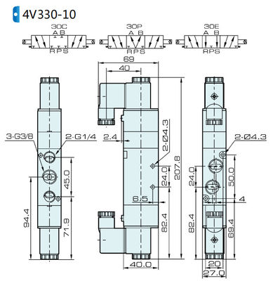 Σολενοειδής βαλβίδα 4V330C-08 AIRTAC για αέρα 0,15 έως 0,8 MPa 21 έως 114 Psi υγρό αέρα