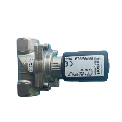 Ηλεκτρομαγνητική βαλβίδα Burkert 6281 Series με χειροκίνητη παράκαμψη, 2/2 κατευθύνσεων, NC, τύπου διαφράγματος, θηλυκή σύνδεση G3/4, ανθεκτική στη διάβρωση, από ανοξείδωτο χάλυβα, φλάντζα FKM, διάμετρος 20mm, κωδικοί 00323977 00323978