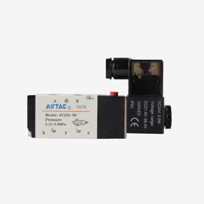 Airtac 4V110-06 Sliding Spool Air Solenoid Valve Aluminum Alloy Body No Lubrication Required Manual Override For Cylinder Pneumatic Circuit Drive