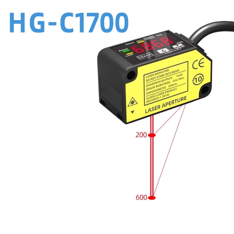 HG-C1700 Laser Displacement Sensor 700Mm Reference Distance Long Measuring Range CMOS Image Sensor IP67 12-24V Dc NPN PNP 0-5V 4-20Ma Analog Signal